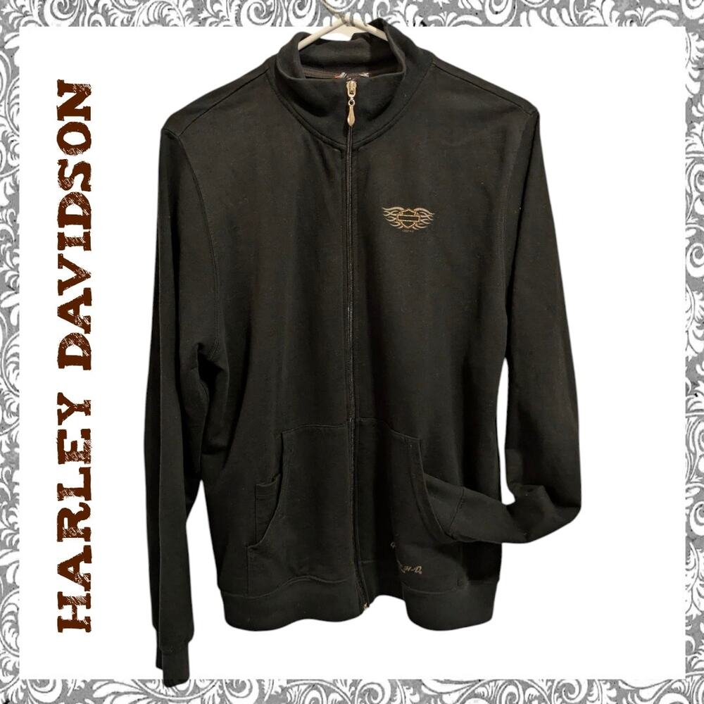 Vintage HARLEY DAVIDSON MOTORCYCLES Black Zip Hoodie Large